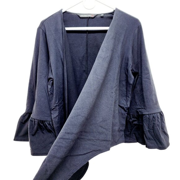Colleen Lopez Navy Ruffle Sleeve Open-Front Black Cardigan Sweater Size M New - Picture 13 of 15